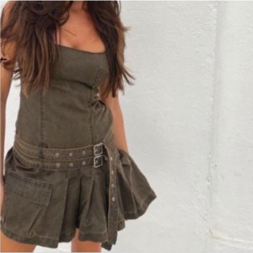 ZARA WAXED BOX PLEAT DRESS Brown SIZE Large